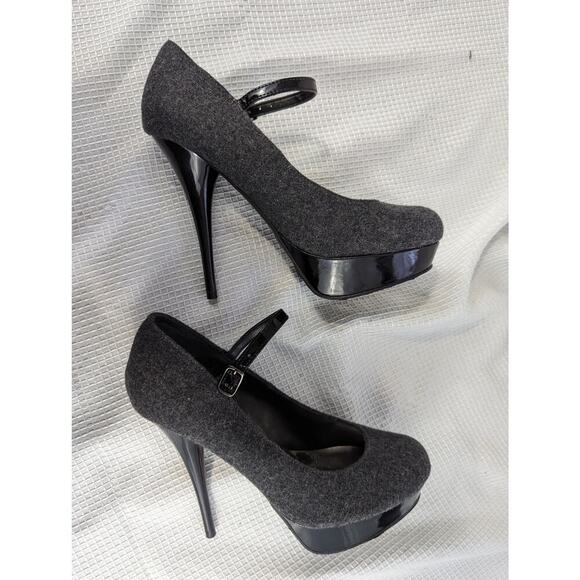 NWOT! CANDIE'S! GRAY FLANNEL & BLACK PATENT LEATHER STILETTO HEELS! SZ 7M - Picture 3 of 8